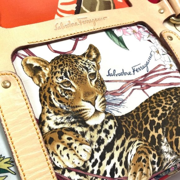 Salvatore Ferragamo Animal Print Tiger Handbag/Tote Bag Nylon Women's Multicolor